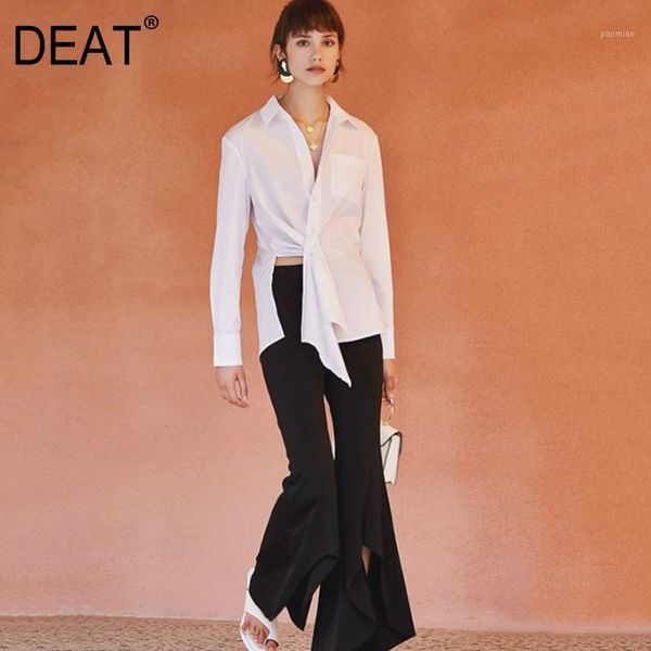 

deat women white irregular cut ways wear blouse new lapel long sleeve loose fit shirt fashion tide spring autumn 2020 1a19201