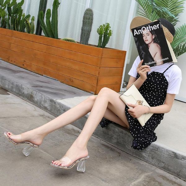 

summer crystal clear square heel sandals large size 35-46 transparent women's shoes flower open toe office ladies high heels, Black