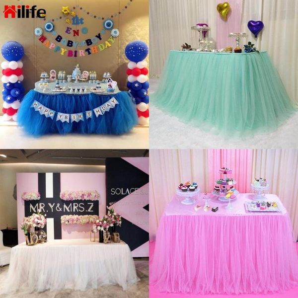 

table skirt multi colors party tulle tutu 75*100cm with tablecloth 3 clips home decoration wedding