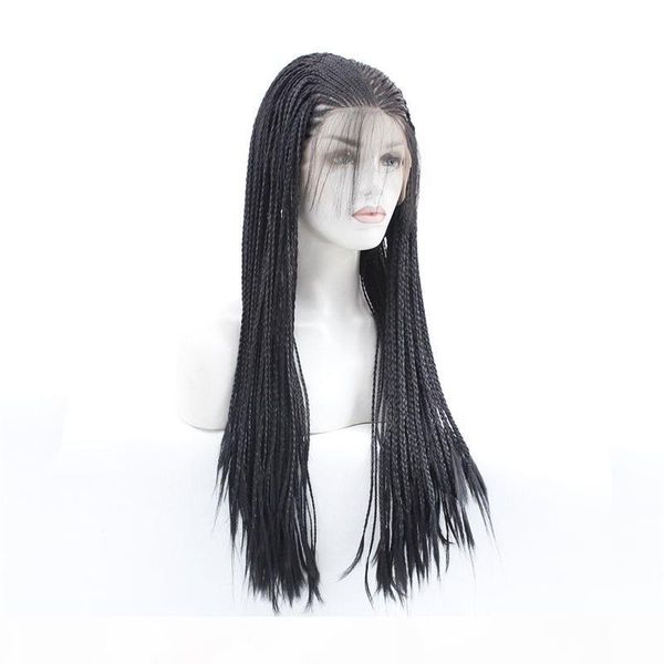 

no bad smell african three strands * large lace small dirty braid hand rub high temperature silk small roll hand hook front lace wig chemica, Black
