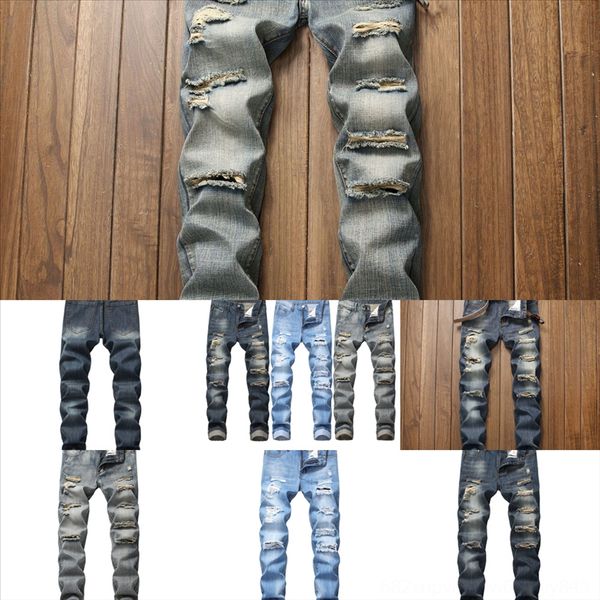 

amnw6 fashion streetwear men jeans slim fit elastic personality printed designer jeans men night jeans hole man denim club short punk, Black