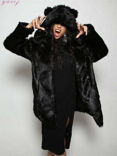 

long leisure faux fur coats reversible slimming plush fur coat women winter jacket coat woman winter women's jackets women, Black