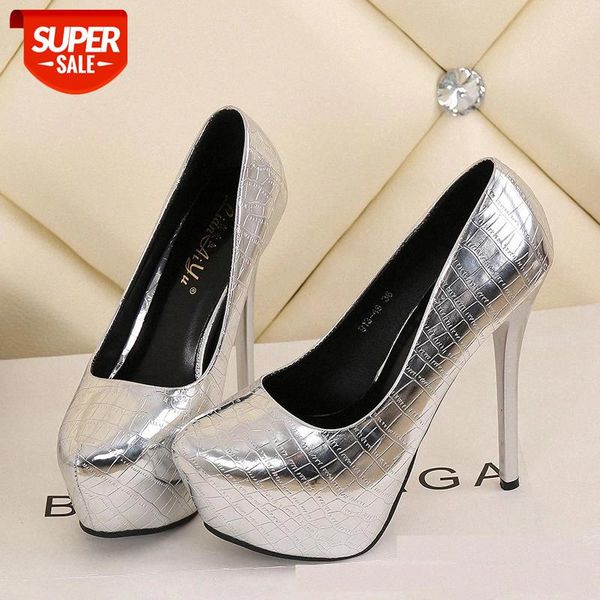 

shoes woman 2019 new arrival waterproof high heel shallow point single shoe metal embossed lattice night shoe ladies shoes #ra5p, Black