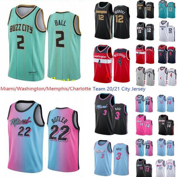 

miami men youth dwayne 3 wade jimmy 22 butler 4 westbrook 12 morant 13 adebayo 14 herro 2 ball new 20-21 season city basketball jersey, Black