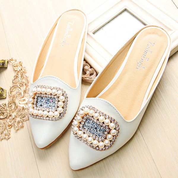 

2021 new women's soft maternity sandals pearl strass shoes big female size baotoo slippers entq, Black
