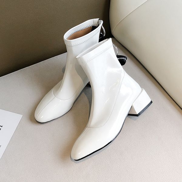 

black white fashion zipper women boots soft pu leather ankle boots comfortable square low heel boots ladies shoes big size 34-43 y200723