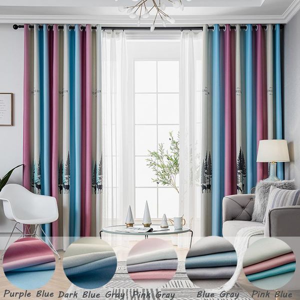 

colored striped living room blackout curtains polyester fabric custom long kitchen cortinas deer print bedroom window door panel