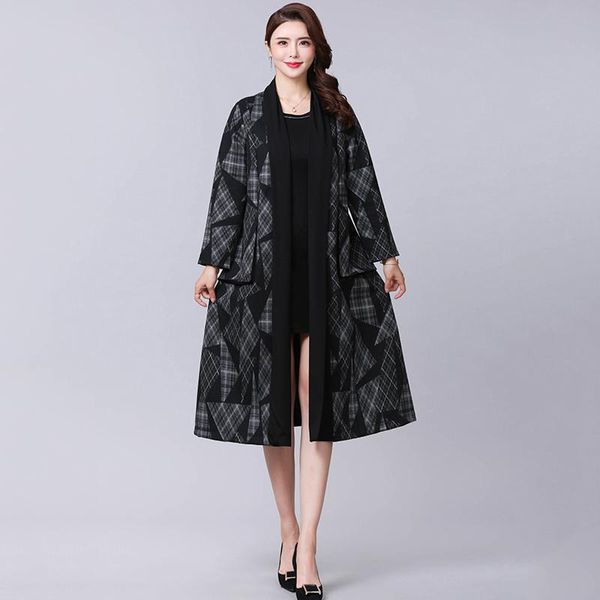 

women's long coat spring autumn plus size long sleeve pockets open stitch ladies windbreaker casual outerwear for female, Tan;black