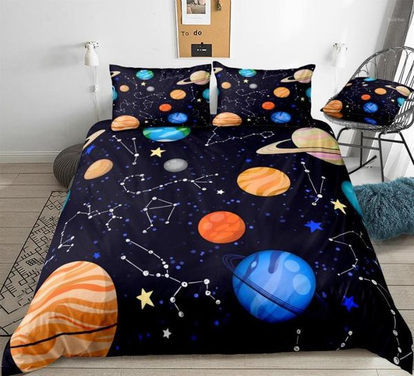 

3 pieces space duvet cover set planets stars bedding kids boys girls cartoon galaxy quilt cover  bed set blue dropship1