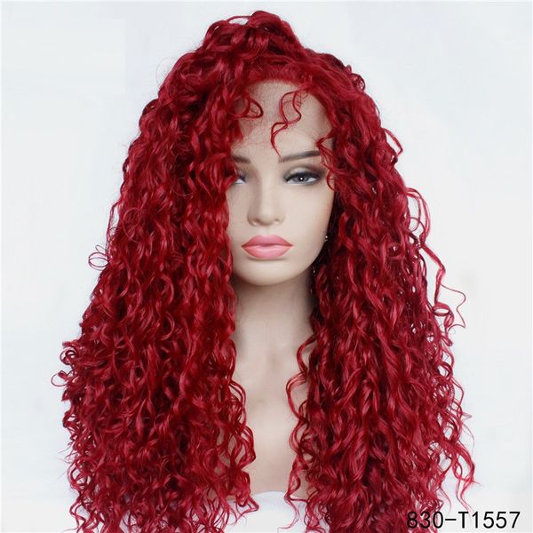 

curly synthetic simulation human hair lace front wigs perruques de cheveux humains 830-t1557, Black;brown