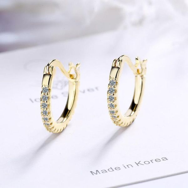 

kofsac simple earrings for women 925 sterling silver jewelry shiny zircon gold hoop earring charm lady engagement accessories, Golden;silver