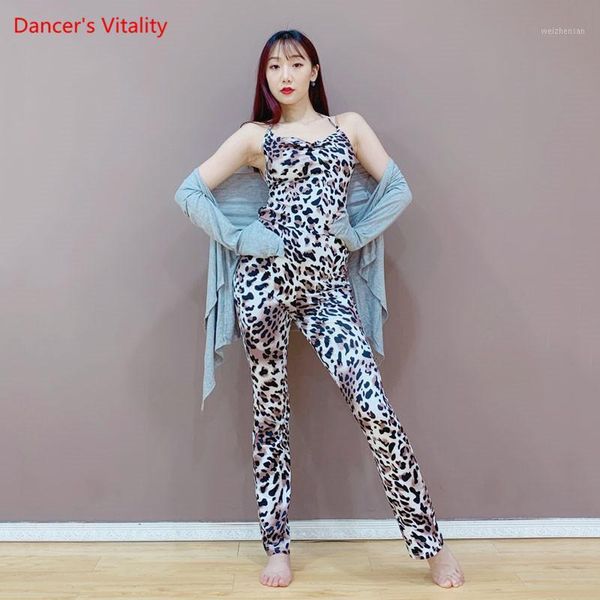 

belly dance female sdult elegant hip scarf practice set body suit leopard print jumpsuit profession performance clothing1, Black;red