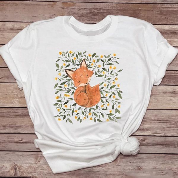 

женщины футболки fox акварель 90s trend style стиль стиль мода мода дамы print графическая т верхняя леди рубашка женская тройник футболка, White