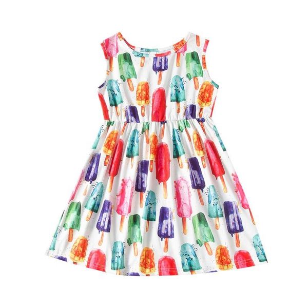

baby girls casual popsicle print dress sleeveless dresses kids casual beach dresses for 2-7y children girls, Red;yellow