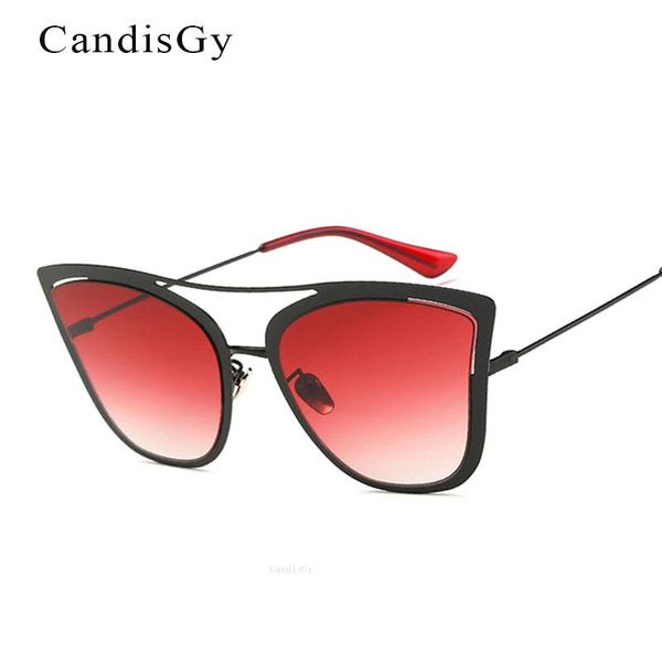 

sunglasses candisgy flat vintage cat eye brand designer women black red sun glassess female cool cateye clear mirror lady oculos, White;black