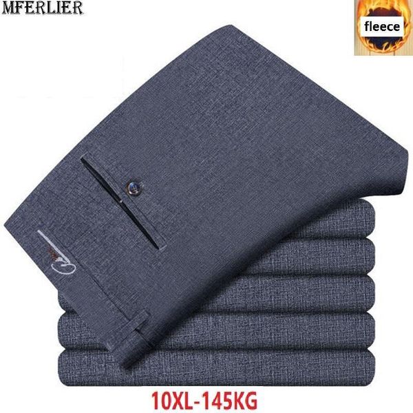 

plus size 50 52 men formal suit pants warm winter fleece thick business pants office simple straight trousers elasticity1, White;black
