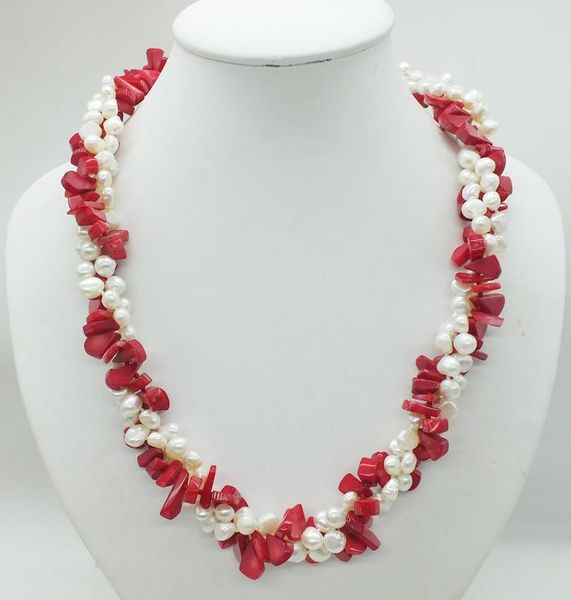 

the last one very classic natural pearl/coral necklace 23, Golden;silver