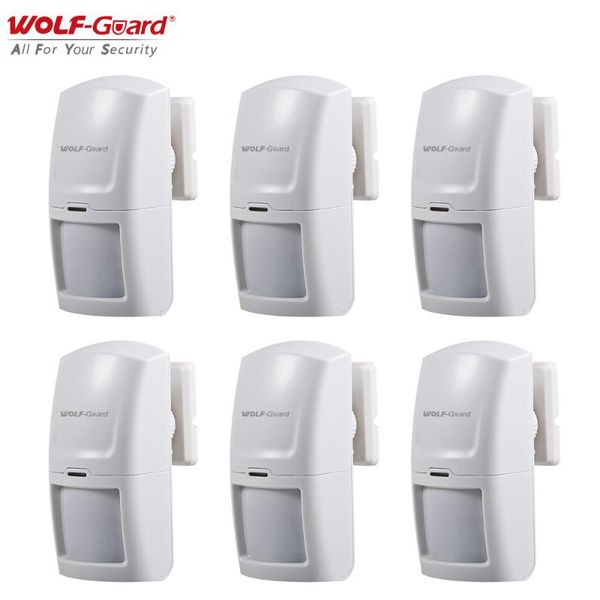 

6pcs wolf-guard wireless intelligent pir motion sensor detector for 2g/3g/4g gsm home security house alarm system 433mhz