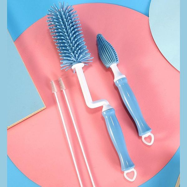 

360 degree rotation sile bottle brush baby pacifier cup nipple cleaning brushes set handheld soft head food grade watering h wmtgxm