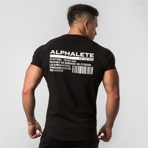 

new summer fashion alphalete mens short sleeve t-shirts bodybuilding and fitness mens gyms clothing workout cotton t-shirt men1, White;black