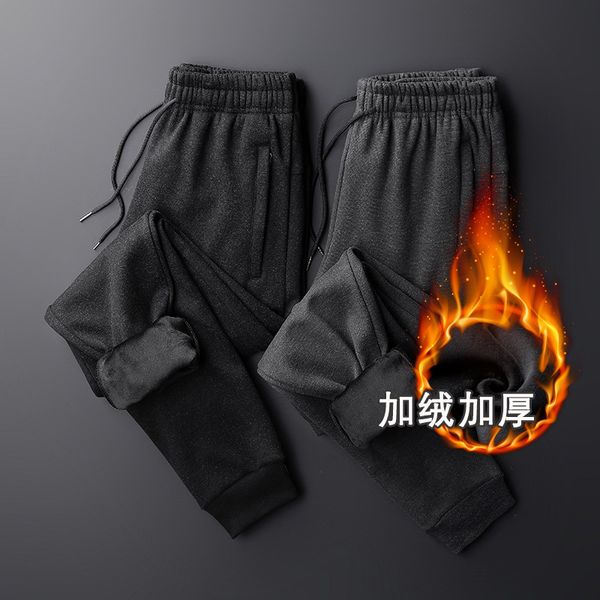 

golden veet casual leggings autumn and winter plush thickened slacks men's sports pants, Black