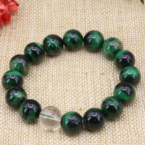 

charm bracelets 5 style natural 12mm tiger eyes stone black obsidian round beads strand bangle charms jewelry 7.5inch b3161, Golden;silver