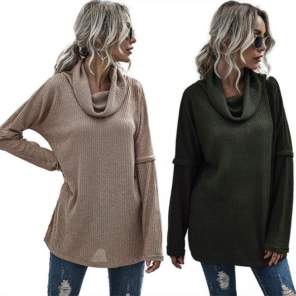 

women long sleeve knit sweater turtleneck cowl neck solid color loose pullover, White;black