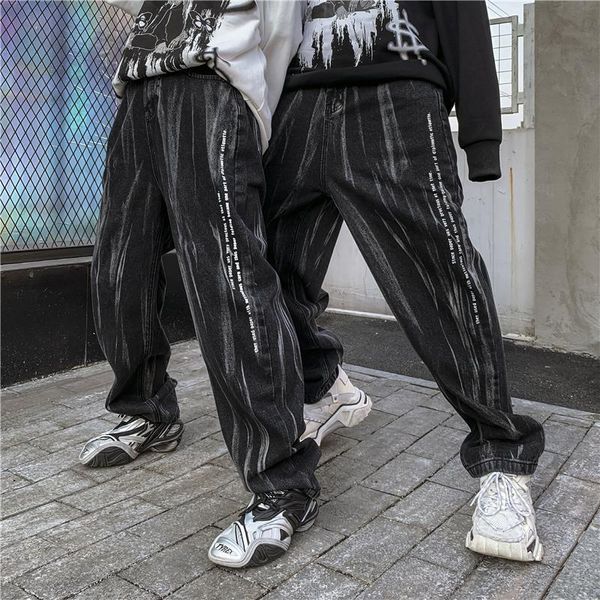 

hip hop black washed bagged jeans men wide leg gothique jeans pants designer art for men 2020 dance punk rock trousers, Blue