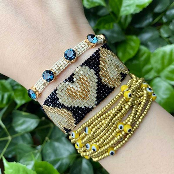 

bluestar miyuki bead bracelet for women heart pulseras mujer turkish eye crystal bead handmade tassel, Black