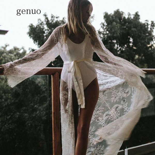 

women long sleeve lace flower cardigan beach long dress sunscreen bikini cover ups black white1, White;black