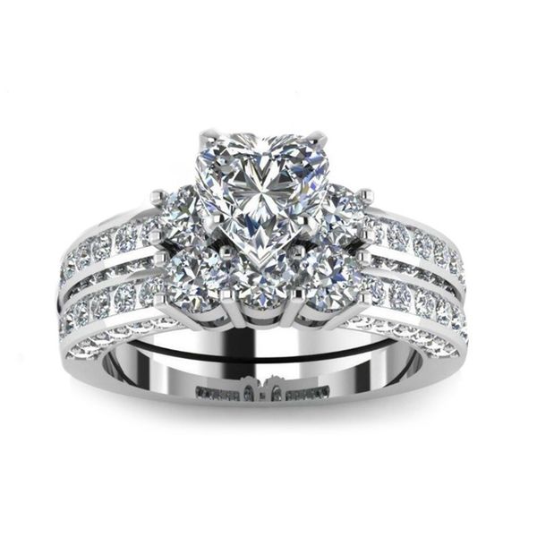 

cross-border fashion ladies ring two-piece rumors zircon heart-shaped ring popular in europe and america, Golden;silver