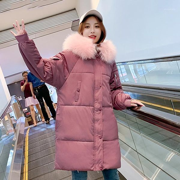 

korean style long parkas woman letter print hooded winter female jacket plus size with fur collar hooded loose thick coat ladies1, Black