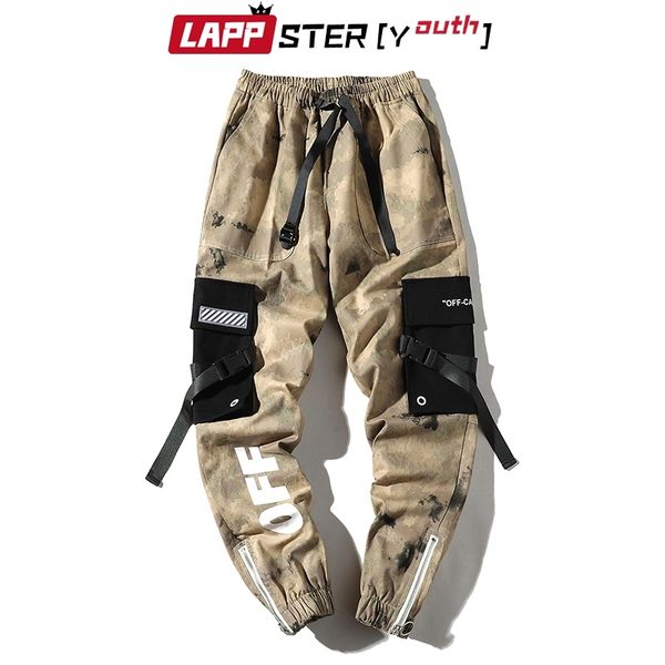 

lappster-youth mens ribbons camo cargo pants men 2020 overalls mens patchwork streetwear sweatpants camouflage joggers pants y0107, Black