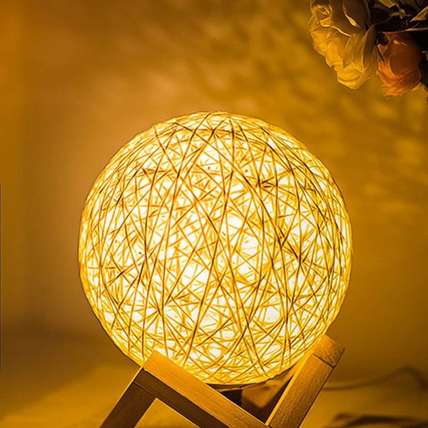 

2021 new 15cm dimmable rattan ball bedside table usb indoor 3d moon led nigth light perfect gift for kids bedroom living room h55s