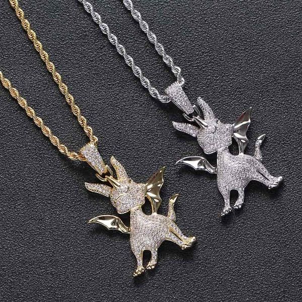 

cubic hip hop bling cz unicorn iced out zircon necklaces & pendants for men jewelry charm rope chain