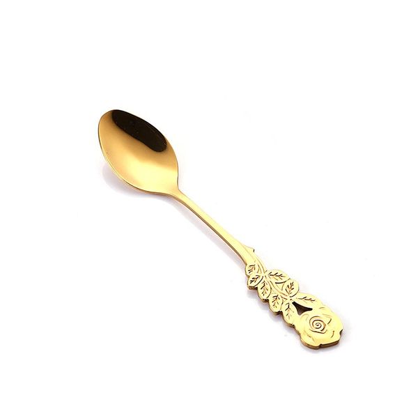 

new 304 stainless steel rose coffee spoon stirring spoon teaspoon long handle tea spoon dessert kitchen tableware dropship h bbyrjs