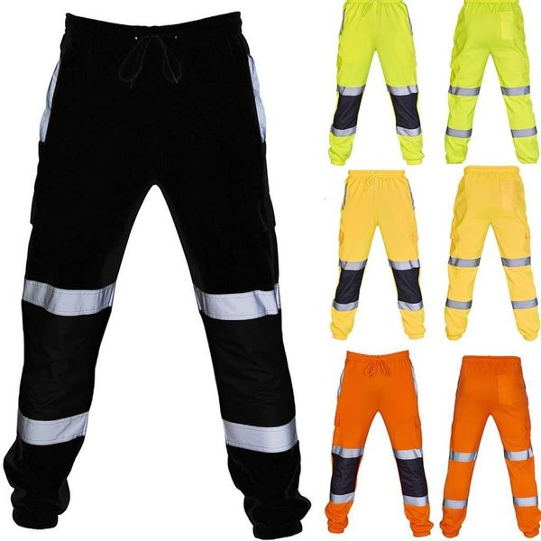 

men's reflective multi-pocket training sports pants trousers cycling windproof fold sweatpants casual pocket work pants joggers, Black
