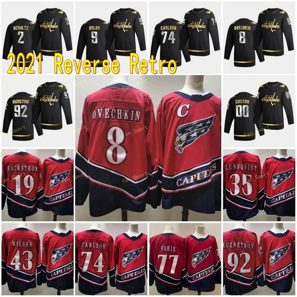 

washington capitals 2021 reverse retro alexander ovechkin henrik lundqvist john carlson van riemsdyk t.j. oshie kuznetsov tom wilson, Black;red