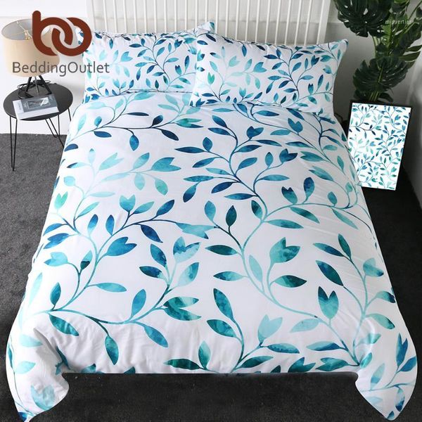 

beddingoutlet leaf bedding set plant leaves duvet cover blue and white bed set 3-piece watercolor stylish bedspreads drop ship1