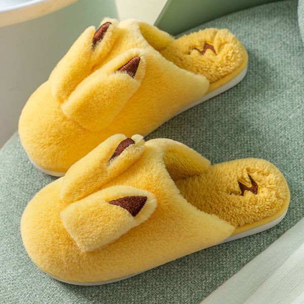 

winter indoor warm home slippers couples bedroom cartoon cat non-slip soft bottom women and men home slippers y1125, Black