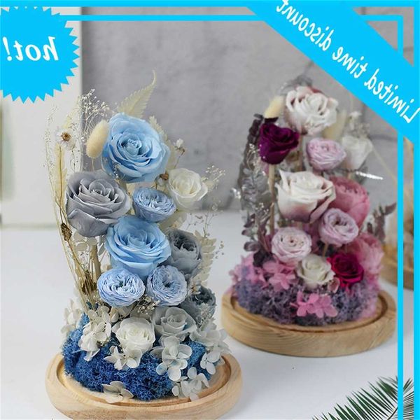 

eternal rose with lamp glass cover home decoration life feelings diy girl gift