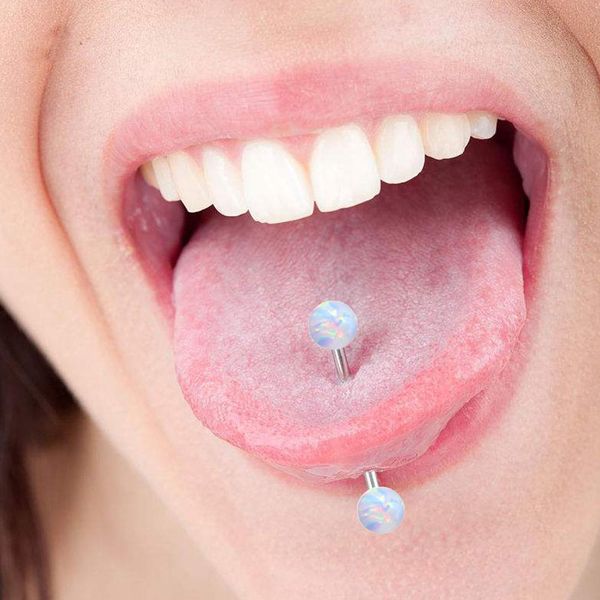 

1pc surgical steel tongue ring piercing opal internally threaded mamilo piercings tongue barbell piercings women jewelry q sqcjcm, Silver
