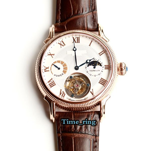 

version 5002p moon phase dial rose gold steel case true tourbillon a utomatic mechanical movement men's watch leather strap brand watch, Slivery;brown