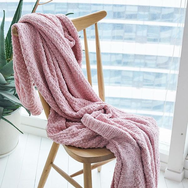 

blankets nordic solid sleeping knitted decorative blanket warm sweater pink light gray lady throws sofa 130*180cm