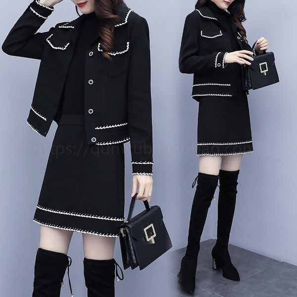 

fragance of women tweed piece office suits formal skirts business suit femme vetement all female 28un, White;black