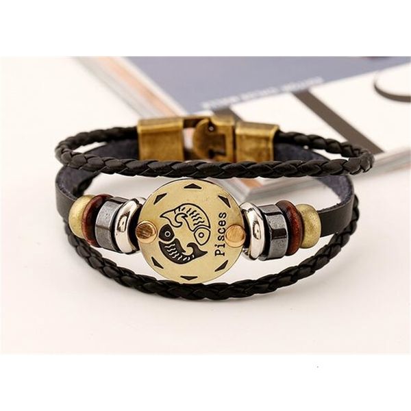 

twelve constellations leather braided beather bracelet