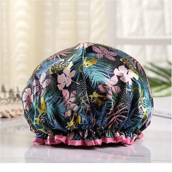 

waterproof shower cap double layer elastic bath hat bathing cap for women spa bathing accessory hair salon bathroom qylisn