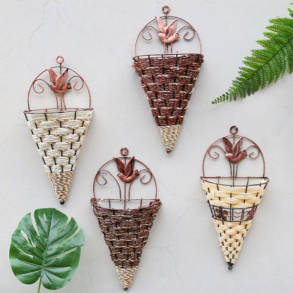 

decorative objects & figurines natural wicker flower basket wall hanging pot planter rattan vase decor handmade baskets