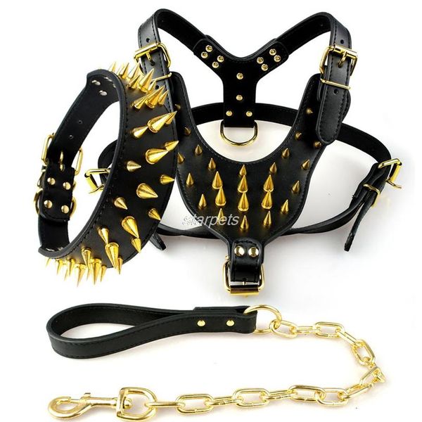 

cool spiked studded leather dog harness rivets collar and leash set for medium large dogs pitbull bulldog bull terrier 2 sqcbjw