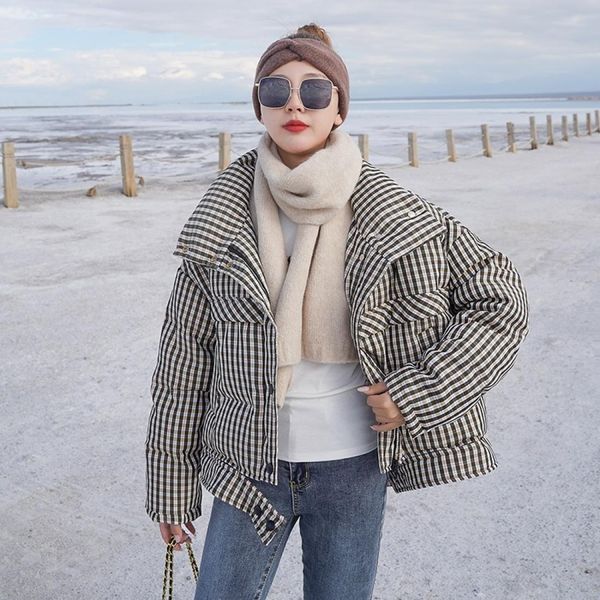 

plaid down jacket women short coat, Black